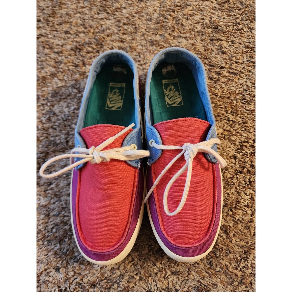 Vans Surf Siders‎ Women 6 Colorblock Boat Shoes Pink Purple Blue T375 Canvas